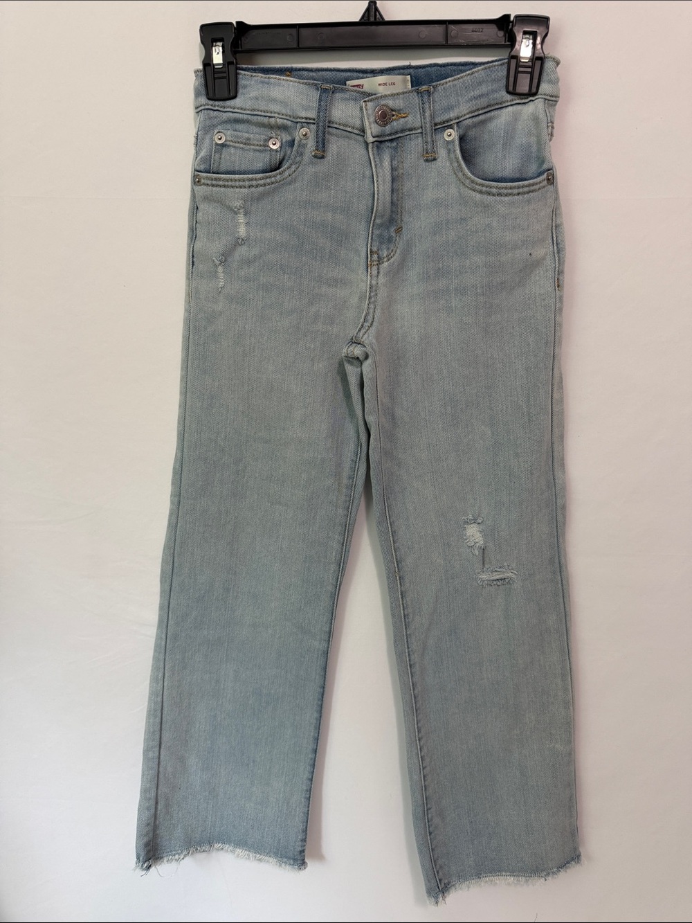 Levi's girls Light Blue wide Leg Jeans with Frayed Hem lightly distressed